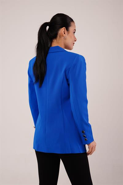 Buton Düğmeli Kruvaze Saks Blazer Ceket