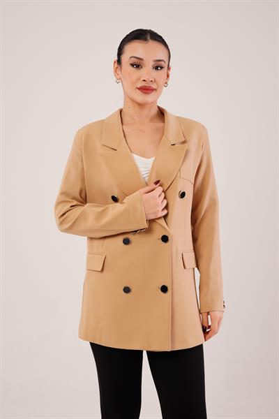 Buton Düğmeli Kruvaze Vizon Blazer Ceket