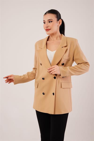 Buton Düğmeli Kruvaze Vizon Blazer Ceket