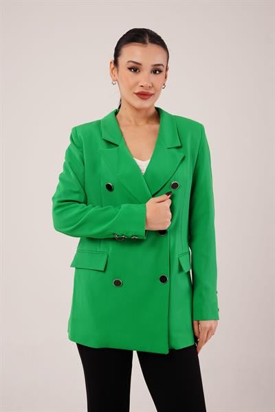 Buton Düğmeli Kruvaze Yeşil Blazer Ceket