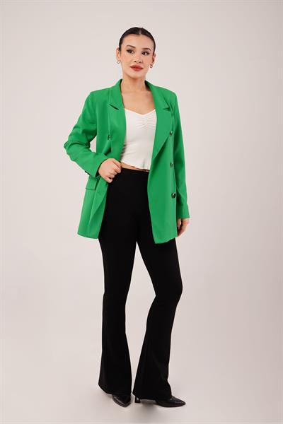 Buton Düğmeli Kruvaze Yeşil Blazer Ceket