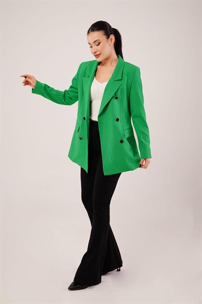 Buton Düğmeli Kruvaze Yeşil Blazer Ceket