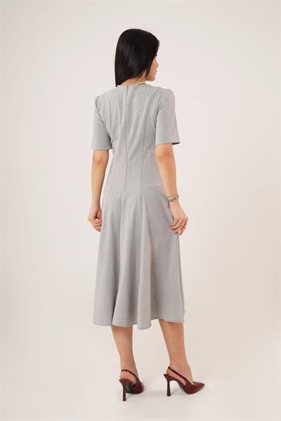Çan Model Belden Oturtmalı Gri Elbise