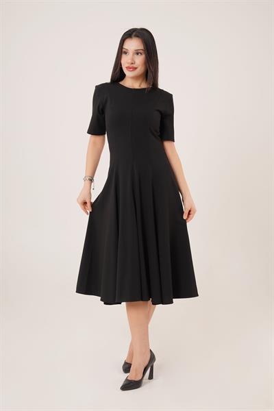 Çan Model Belden Oturtmalı Siyah Elbise