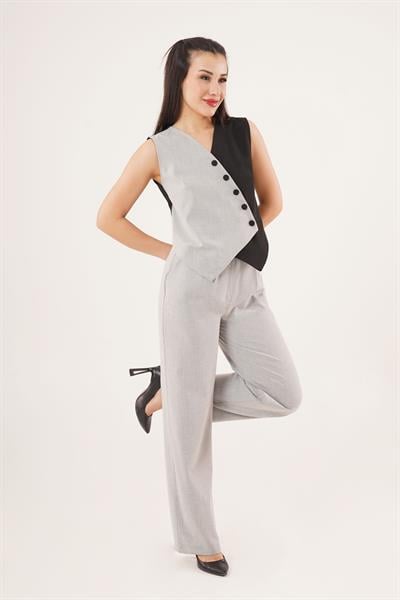 Çapraz Modelli Düğmeli Siyah Yelek	