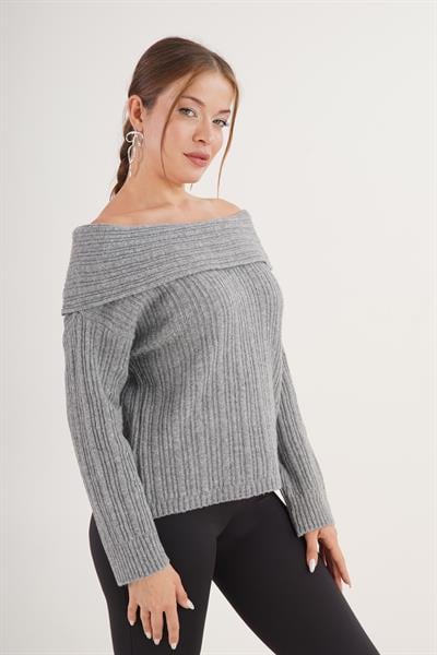 Carmen Yaka Pul Payetli Oversize Trend Antrasit Kazak