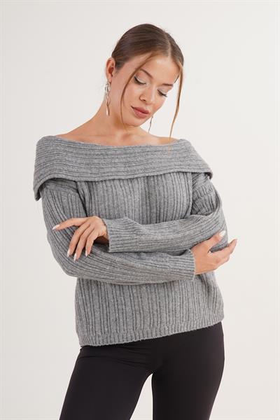 Carmen Yaka Pul Payetli Oversize Trend Antrasit Kazak