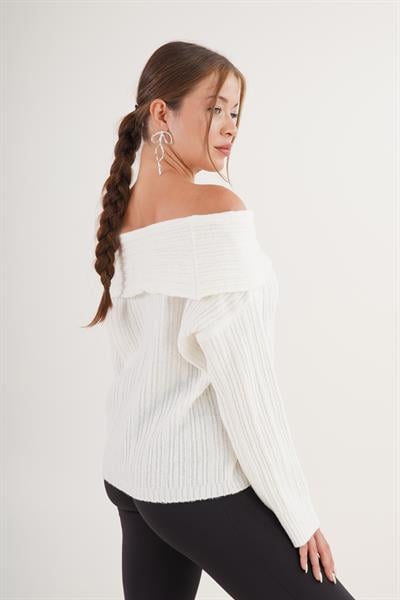 Carmen Yaka Pul Payetli Oversize Trend Ekru Kazak