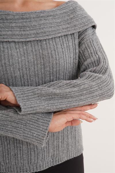 Carmen Yaka Pul Payetli Oversize Trend Antrasit Kazak