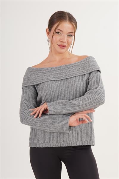 Carmen Yaka Pul Payetli Oversize Trend Antrasit Kazak