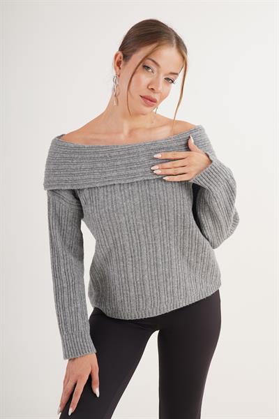 Carmen Yaka Pul Payetli Oversize Trend Antrasit Kazak