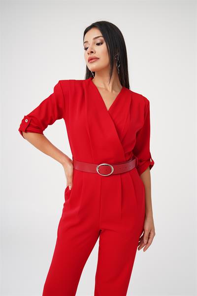 Casual Kemerli Kırmızı Tulum