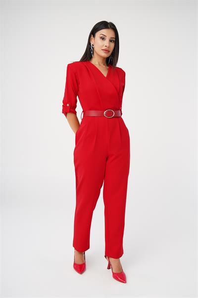 Casual Kemerli Kırmızı Tulum