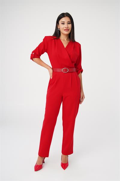 Casual Kemerli Kırmızı Tulum