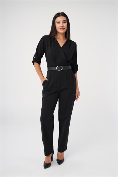 Casual Kemerli Siyah Tulum