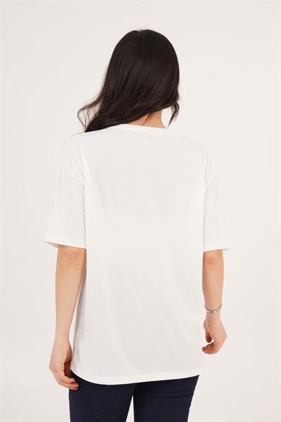 Cebi Örgü Detaylı Basic Ekru Tişört
