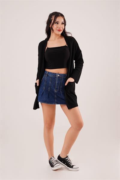 Cepli Salaş Model Triko Uzun Siyah Hırka