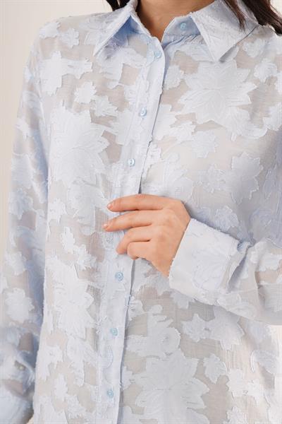 Çiçek Desenli Bebe Mavisi Gömlek