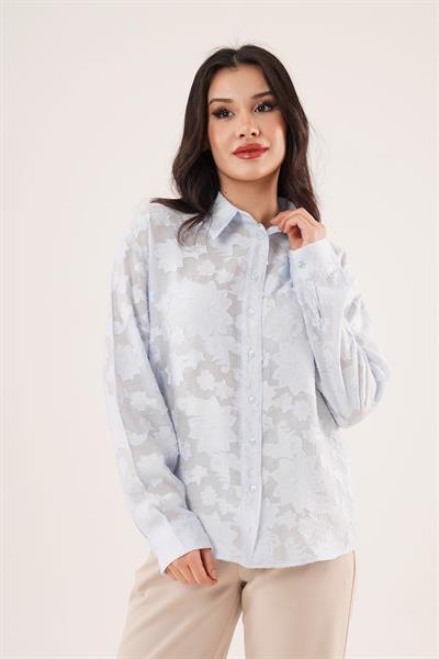 Çiçek Desenli Bebe Mavisi Gömlek