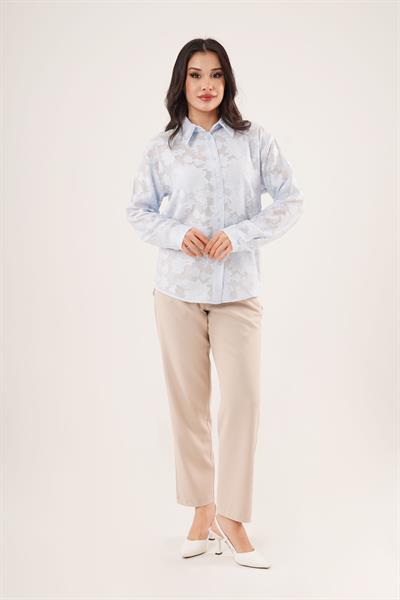 Çiçek Desenli Bebe Mavisi Gömlek