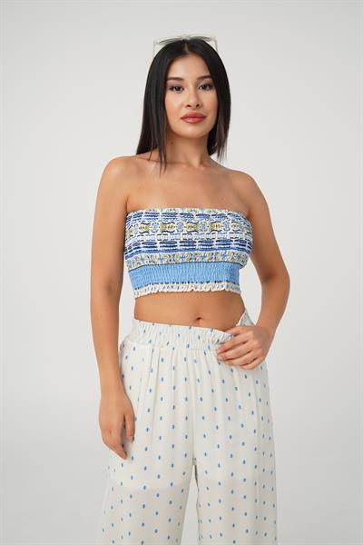 Çiçek Desenli Crop Pantolon İkili Takım