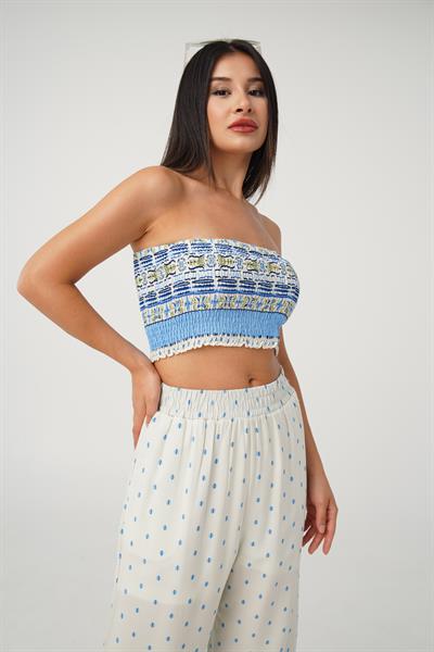 Çiçek Desenli Crop Pantolon İkili Takım