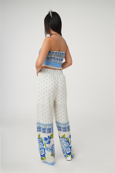 Çiçek Desenli Crop Pantolon İkili Takım
