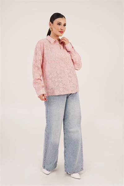 Çiçek Desenli Somon Gömlek