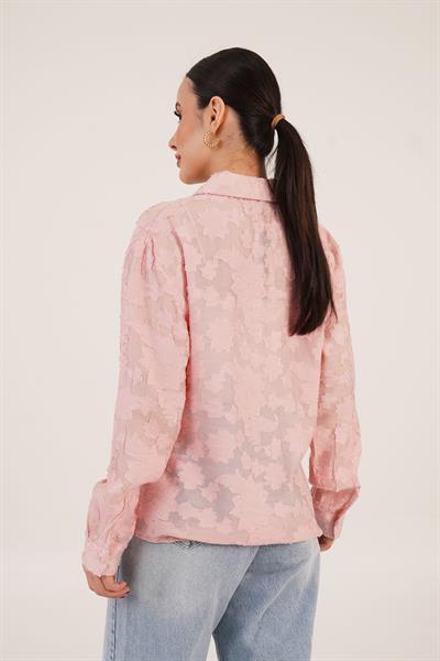 Çiçek Desenli Somon Gömlek