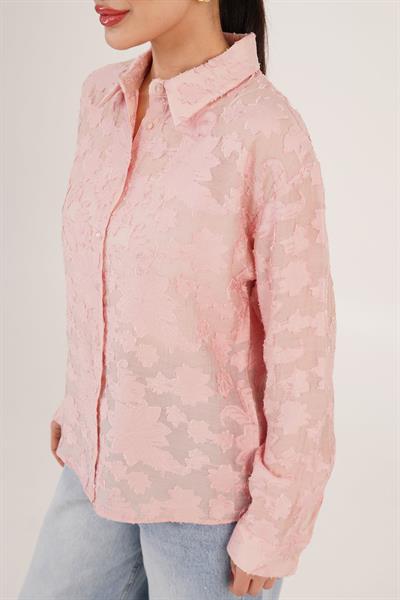 Çiçek Desenli Somon Gömlek