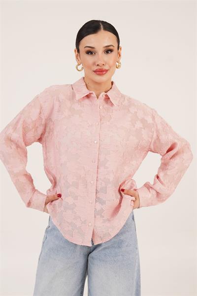 Çiçek Desenli Somon Gömlek