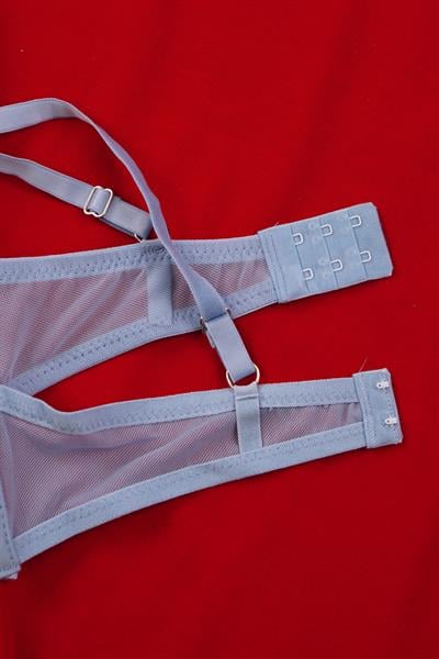 Çiçek Nakışlı Tüllü Bebe Mavisi Bralet Takımı (Sütyen & Tanga)