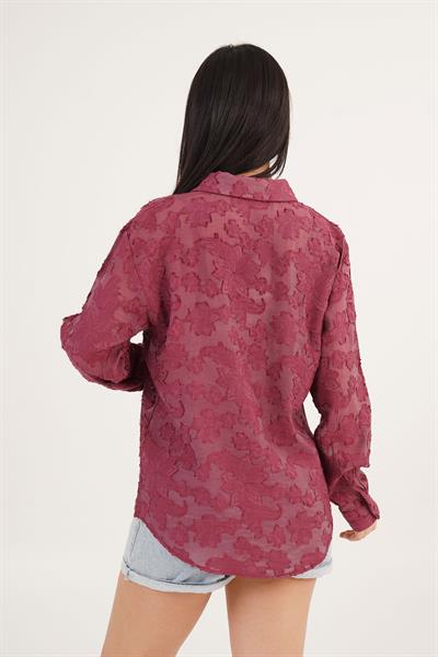 Çiçek Desenli Bordo Gömlek	