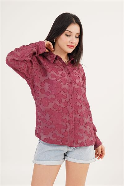 Çiçek Desenli Bordo Gömlek	