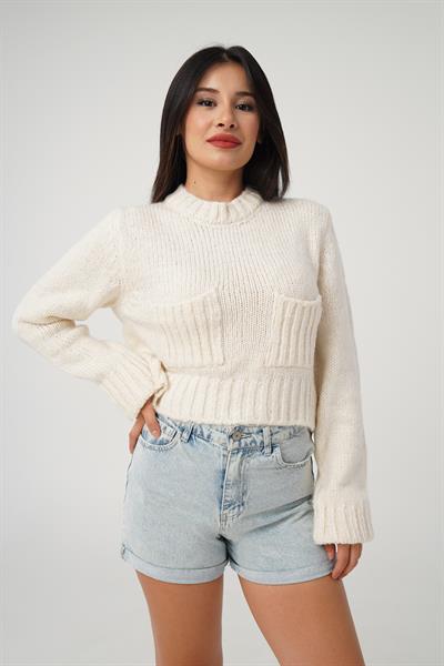 Çift Cepli Kısa Model Ekru Kazak