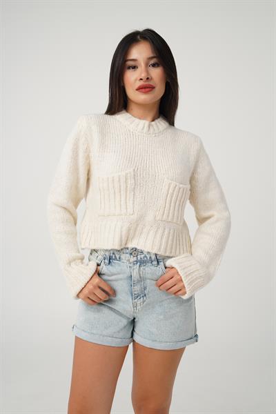 Çift Cepli Kısa Model Ekru Kazak