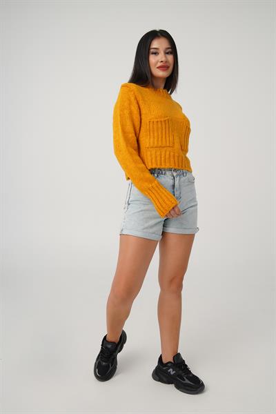 Çift Cepli Kısa Model Hardal Kazak