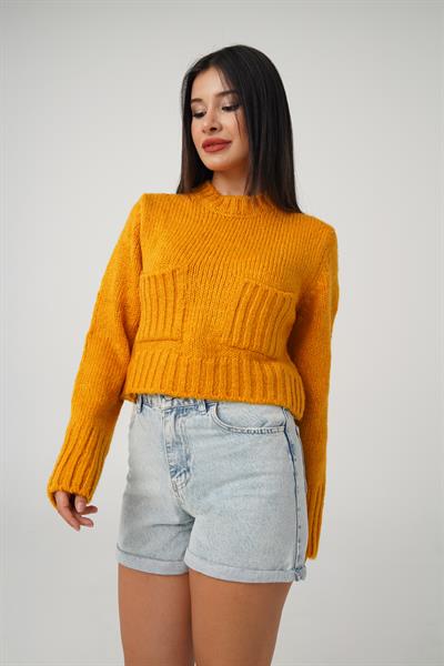 Çift Cepli Kısa Model Hardal Kazak