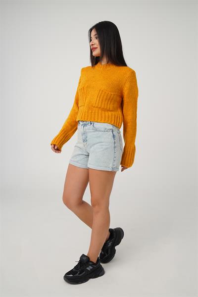 Çift Cepli Kısa Model Hardal Kazak