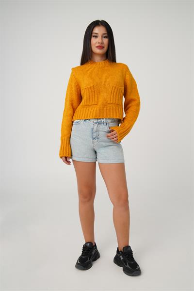 Çift Cepli Kısa Model Hardal Kazak