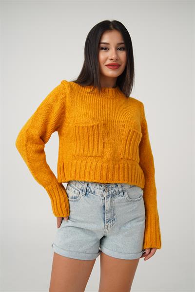 Çift Cepli Kısa Model Hardal Kazak