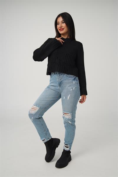 Çift Cepli Kısa Model Siyah Kazak