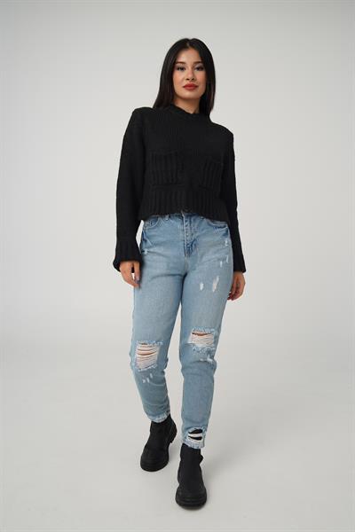 Çift Cepli Kısa Model Siyah Kazak