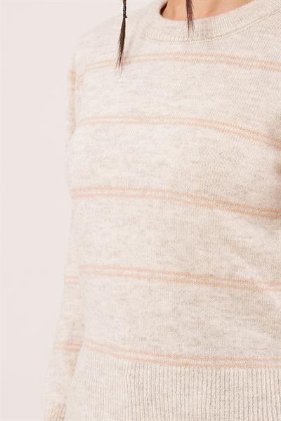 Çift Çizgili Şerit Desen Taş Triko Kazak