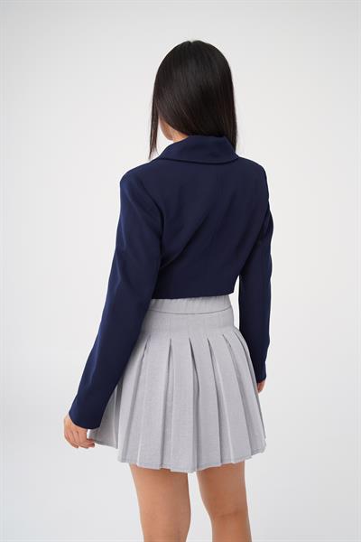 Çift Düğmeli Lacivert Blazer Crop Ceket
