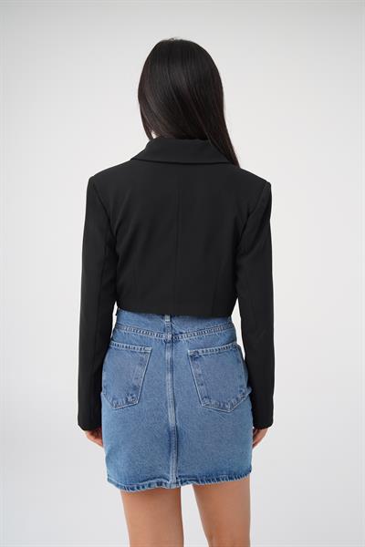 Çift Düğmeli Siyah Blazer Crop Ceket