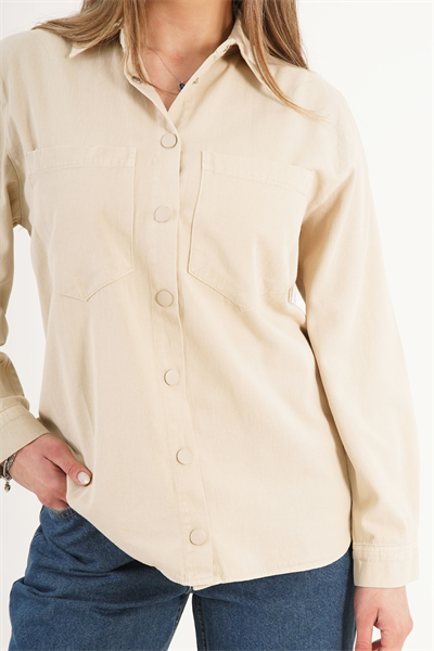 Çıtçıt Kapamalı Cepli Mevsimlik Bej Ceket