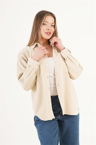 Çıtçıt Kapamalı Cepli Mevsimlik Bej Ceket