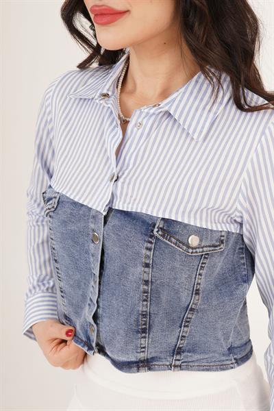 Çıtçıt Kapamalı Jean Detaylı Bebe Mavisi Gömlek