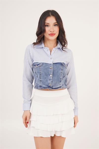 Çıtçıt Kapamalı Jean Detaylı Bebe Mavisi Gömlek